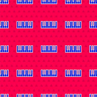 Mavi Müzik Sentezleyici simgesi kırmızı arkaplanda izole edilmiş kusursuz desen. Elektronik piyano. Vektör.