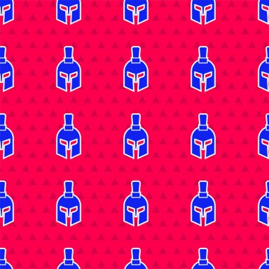 Mavi Yunan miğfer simgesi kırmızı zeminde izole edilmiş kusursuz desen. Tüylü ya da at tüylü askerleri korumak için antika miğfer. Vektör.