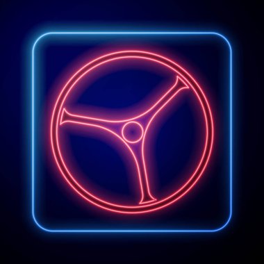 Parlayan neon bisiklet tekerleği simgesi siyah arkaplanda izole edildi. Bisiklet yarışı. Olağanüstü bir spor. Spor malzemeleri. Vektör.