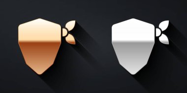 Siyah arkaplanda altın ve gümüş renkli Vandal simgesi var. Uzun gölge tarzı. Vektör.