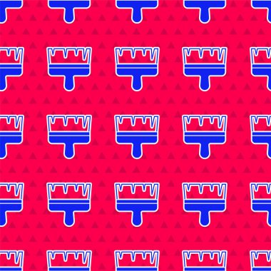 Kırmızı arkaplanda mavi boya fırçası simgesi izole edilmiş. Vektör.