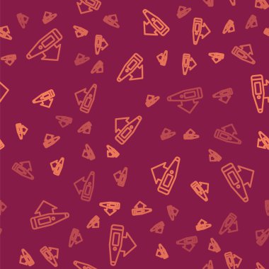 Kahverengi çizgi tıbbi dijital termometre, tıbbi inceleme ikonu kırmızı arka planda izole edilmiş, pürüzsüz desen. Vektör.