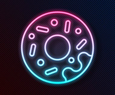 Siyah arka planda izole edilmiş tatlı jöleli neon çizgili donut. Vektör.