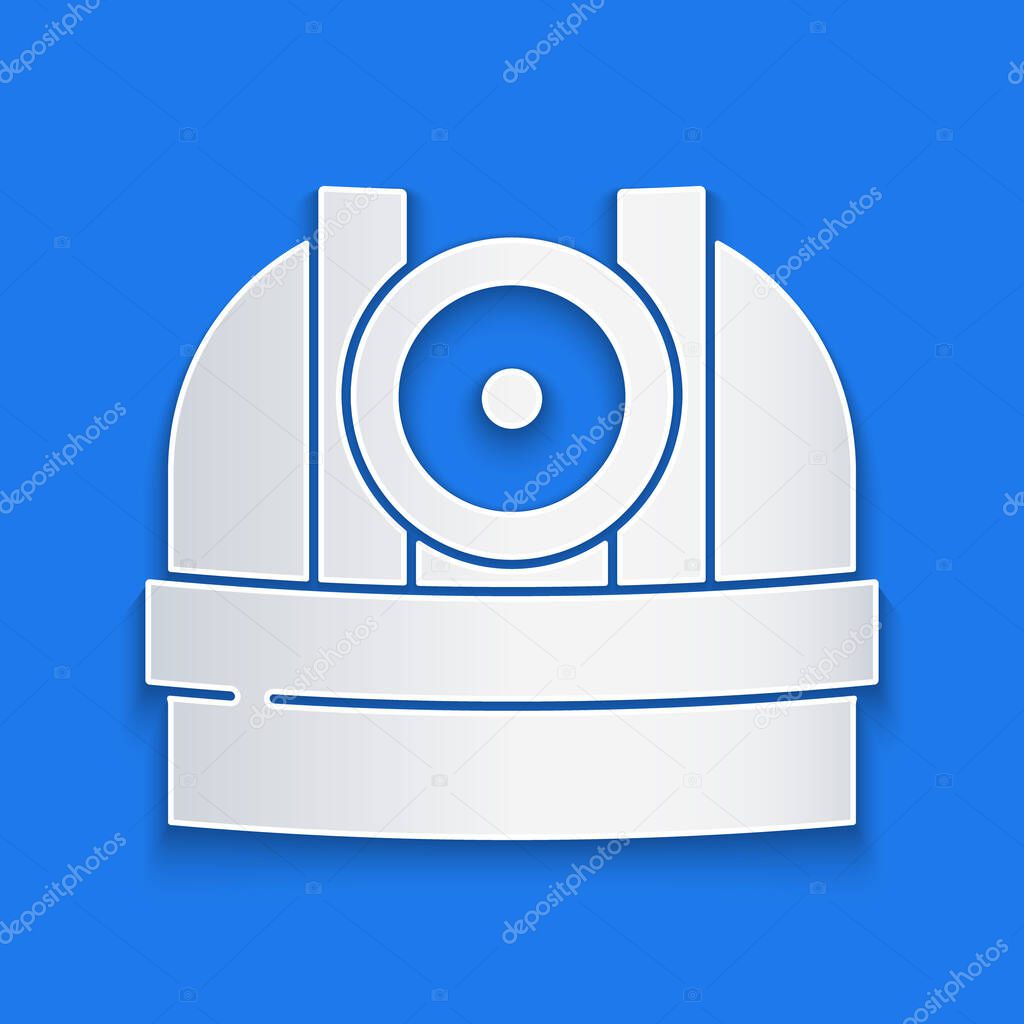 Paper cut Astronomical observatory icon isolated on blue background. Observatory with a telescope. Scientific institution. Paper art style. Vector.