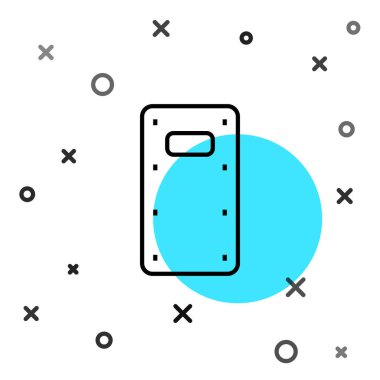 Siyah çizgi askeri saldırı kalkanı ikonu beyaz arka planda izole edildi. Rastgele dinamik şekiller. Vektör.