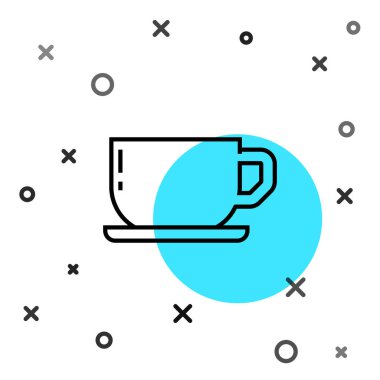 Siyah çizgi kahve fincanı simgesi beyaz arkaplanda izole edilmiş. Çay fincanı. Sıcak içecek kahvesi. Rastgele dinamik şekiller. Vektör.