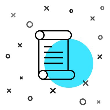 Siyah çizgi KHK, kağıt, parşömen, parşömen simgesi beyaz arkaplanda izole edilmiş. Rastgele dinamik şekiller. Vektör.