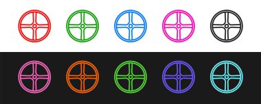 Çizgi çizgisi bisiklet tekeri simgesi siyah ve beyaz arkaplanda izole edildi. Bisiklet yarışı. Olağanüstü bir spor. Spor malzemeleri. Vektör.