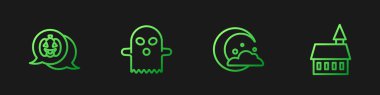 Set line Moon and stars, Pumpkin, Ghost and Castle. Gradient color icons. Vector.
