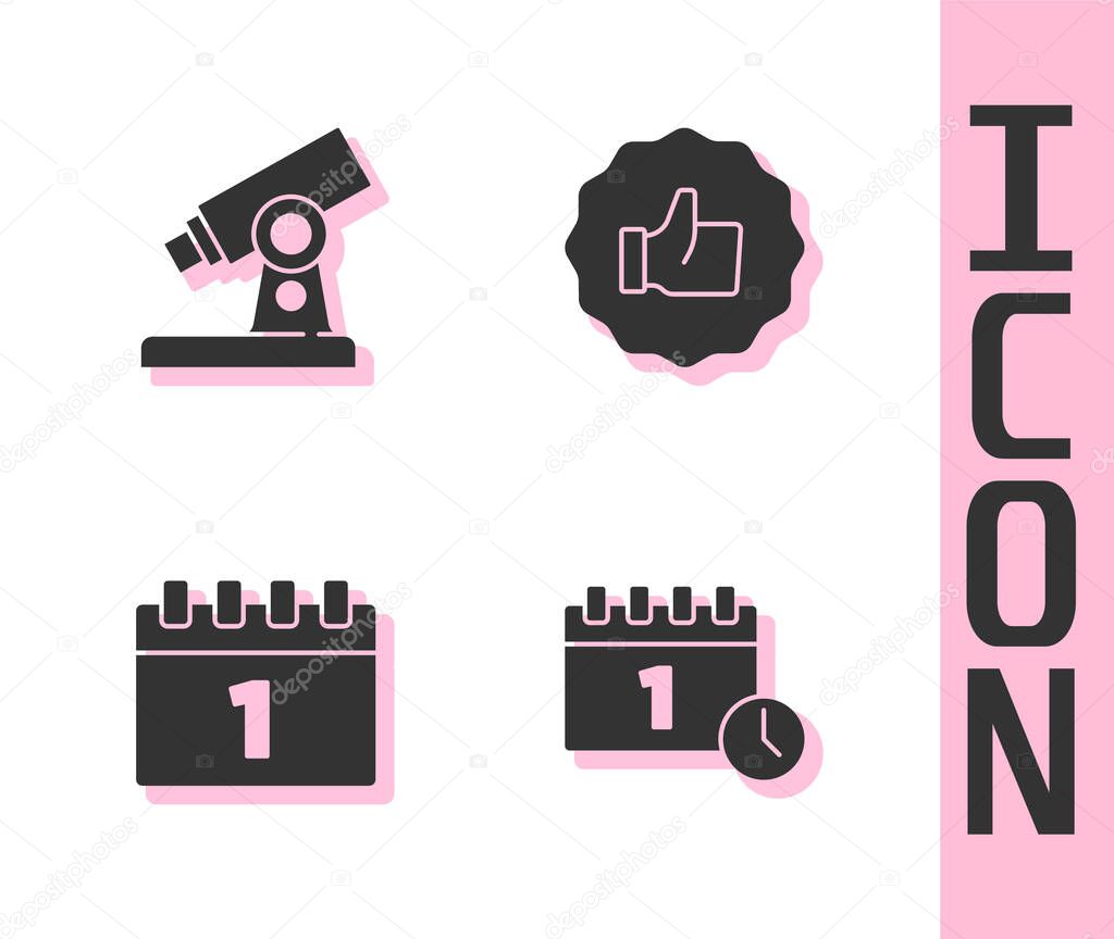Set Calendar first september date, Microscope,  and Hand thumb up icon. Vector.