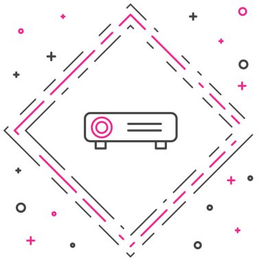 Çizgi Sunumu, Film, Film, Medya Projektörü simgesi beyaz arkaplanda izole edildi. Renkli taslak konsepti. Vektör İllüstrasyonu.