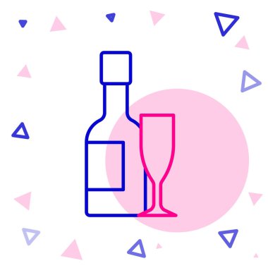 Şampanya şişesi ve beyaz arka planda izole edilmiş şampanya ikonu. Mutlu Noeller ve mutlu yıllar. Renkli taslak konsepti. Vektör.