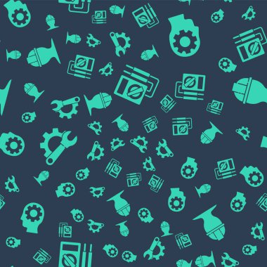 Multimetre ayarlayın, insan kafası ve içinde ekipman, İngiliz anahtarı ve teçhizat ve işçi kaskı kusursuz desenli. Vektör.