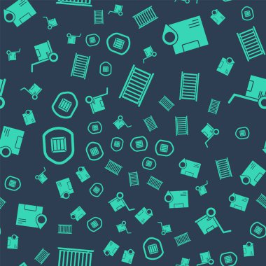 Konteynır, karton kutulu konum kalkan ve el kamyonlu teslimat güvenliği ve kusursuz desenli kutular. Vektör.