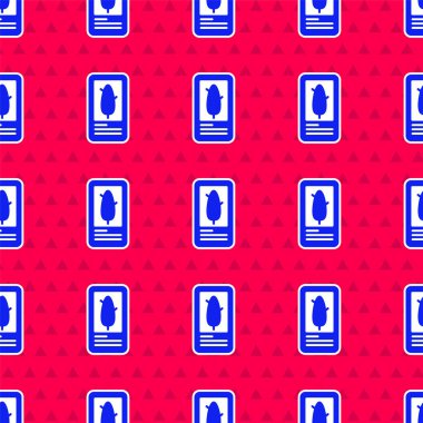 Mavi Tarot kartı simgesi kırmızı arkaplanda izole edilmiş. Sihirli tarot kartları seti. Vektör.