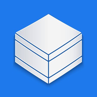 Kağıt kesiği çikolatalı kek ikonu mavi arka planda izole edilmiş. Kağıt sanatı tarzı. Vektör.