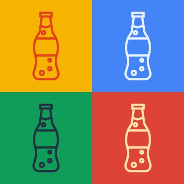 Popüler sanat eseri şişe ikonu renk arkaplanında izole edilmiş. Soda su içme tabelası. Vektör İllüstrasyonu.