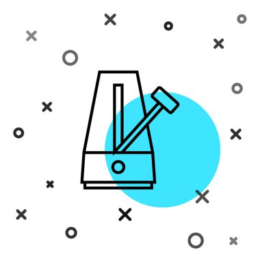 Beyaz arkaplanda izole edilmiş hareket simgesi olan siyah çizgi Klasik Metronomu. Müzik ve ritim mekanizması. Rastgele dinamik şekiller. Vektör.