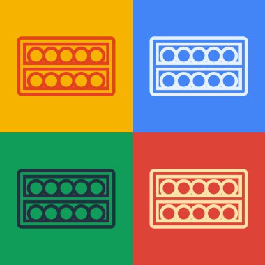 Popüler sanat eseri bilardo topları renkli arka planda izole edilmiş bir simge üzerinde. Rafta bilardo topları var. Vektör.