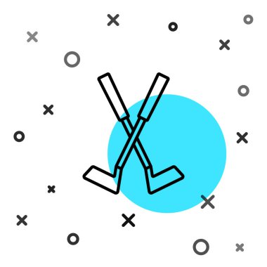 Siyah çizgi, beyaz arka planda izole edilmiş golf sopası ikonu. Rastgele dinamik şekiller. Vektör.