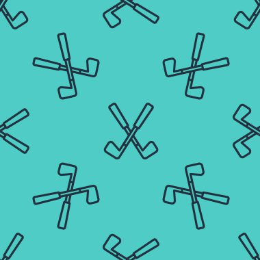 Siyah çizgi golf sopası simgesini geçti yeşil arka planda izole edilmiş pürüzsüz desen. Vektör.