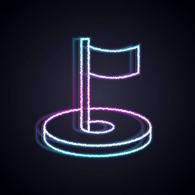 Siyah zemin üzerinde bayrak simgesi olan parlayan neon hattı Golf deliği. Vektör.