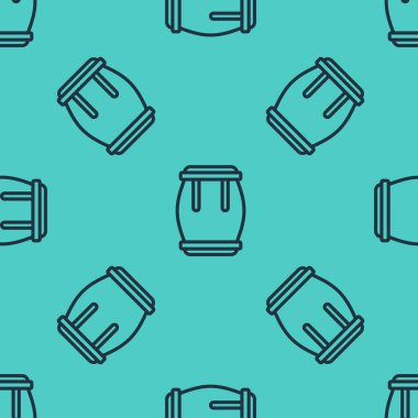 Siyah çizgi Drum simgesi yeşil arkaplandaki kusursuz deseni izole etti. Müzik işareti. Müzik aleti sembolü. Vektör.