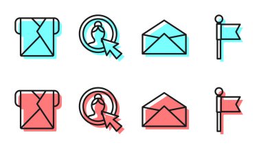 Satır Zarfı, Zarf, Hesap Ekranı ve Konum belirleyici simgesi oluştur. Vektör.