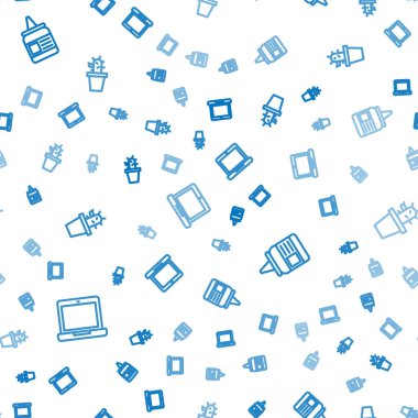 Dizüstü bilgisayarı, yapıştırıcıyı ve kaktüsü ayarlayın ve pürüzsüz bir şekilde tencereye koyun. Vektör.