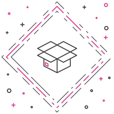 Çizgi karton kutu simgesi beyaz arkaplanda izole edildi. Kutu, paket, paket işareti. Teslimat ve ambalaj. Renkli taslak konsepti. Vektör İllüstrasyonu.