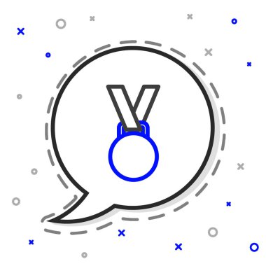 Beyaz arkaplanda çizgi madalyası simgesi izole edildi. Kazanan sembol. Renkli taslak konsepti. Vektör İllüstrasyonu.