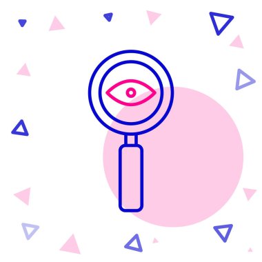 Beyaz arkaplanda izole edilmiş çizgi büyüteç simgesi. Arama, odaklanma, yakınlaştırma, iş sembolü. Renkli taslak konsepti. Vektör İllüstrasyonu.