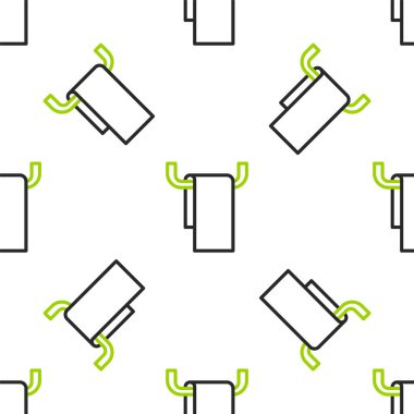 Askı simgesinde çizgi havlusu beyaz arka planda izole edilmiş pürüzsüz desen. Banyo havlusu ikonu. Vektör İllüstrasyonu.