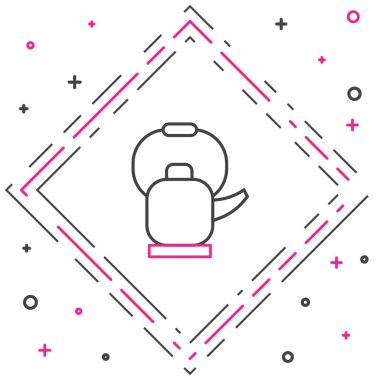 Beyaz arkaplanda ikonu olan çizgi çaydanlığı izole edildi. Çaydanlık ikonu. Renkli taslak konsepti. Vektör İllüstrasyonu.