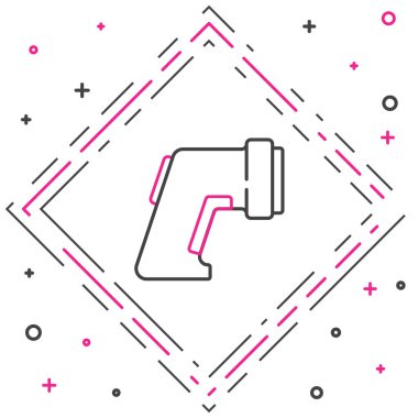 Beyaz zemin üzerinde kızılötesi ışık ikonu olan çizgi dijital temassız termometre. Renkli taslak konsepti. Vektör.