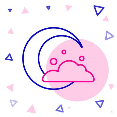 Çizgi Ay ve yıldız simgesi beyaz arkaplanda izole edildi. Bulutlu gece işareti. Uyku rüyalarının sembolü. Gece ya da yatak zamanı tabelası. Renkli taslak konsepti. Vektör.