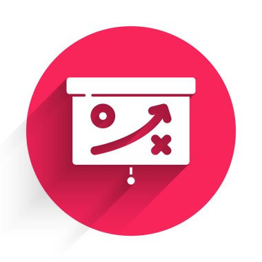 Beyaz Planlama stratejisi konsepti uzun gölgeli izole edilmiş. Bardak düzeni ve taktik. Kırmızı daire düğmesi. Vektör.