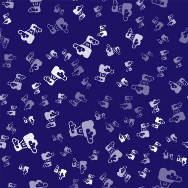 Beyaz Romantik sıcak hava balonu ikonu mavi arka planda izole edilmiş pürüzsüz desen. Seyahat için hava taşımacılığı. Vektör.