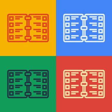 Pop Sanat Çizgisi Restoran Kafe menüsü simgesi renk arkaplanında izole edilmiş. Vektör İllüstrasyonu.