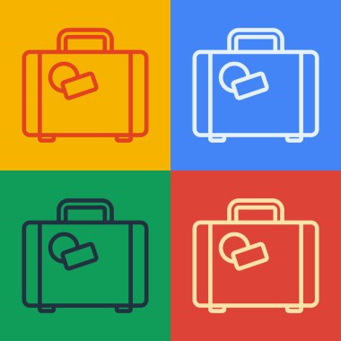 Seyahat simgesi için Pop Art Line Bavulu renk arkaplanında izole edildi. Seyahat bagaj tabelası. Seyahat bagaj ikonu. Vektör İllüstrasyonu.