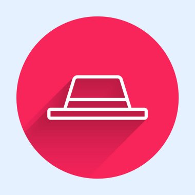 Uzun gölgeli şerit ikonlu beyaz çizgi adamı şapkası. Kırmızı daire düğmesi. Vektör İllüstrasyonu.