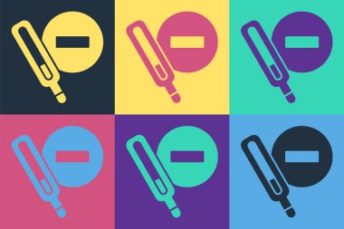 Tıbbi muayene ikonu için popüler sanat termometresi renk arkaplanında izole edilmiş. Vektör.