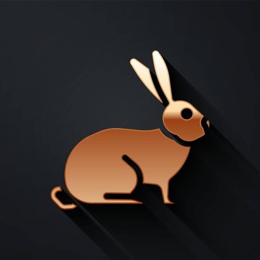 Altın Tavşan simgesi siyah arkaplanda izole edildi. Uzun gölge tarzı. Vektör.