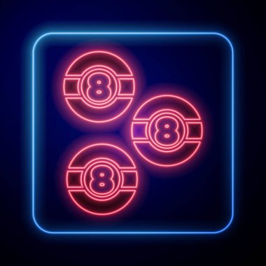 Parlayan neon bilardo bilardo topu. Siyah arka planda 8 numaralı ikon izole edilmiş. Vektör.