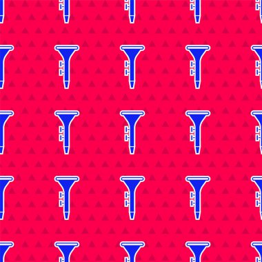 Mavi enstrüman davul ve but çubukları simgesi kırmızı arkaplanda izole edilmiş pürüzsüz desen. Vektör.