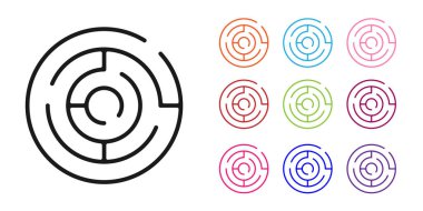 Siyah Minotaur labirenti ya da labirent simgesi beyaz arka planda izole edilmiş. Antik Yunan mitolojisi. Simgeleri renklendirin. Vektör.