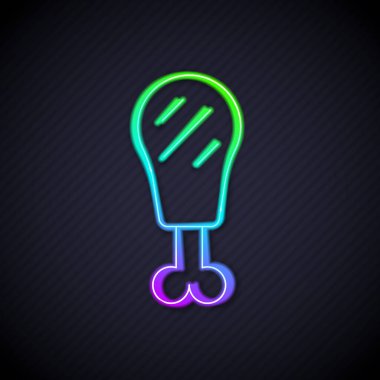 Parlayan neon çizgili tavuk budu simgesi siyah arka planda izole edildi. Tavuk budu. Vektör.