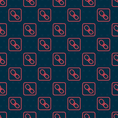 Kırmızı çizgi insan ayak izi ayakkabı ikonu siyah arkaplanda izole edilmiş pürüzsüz desen. Ayakkabı tabanı. Vektör.