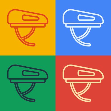 Pop sanat çizgisi bisiklet başlığı simgesi renk arkaplanında izole edildi. Olağanüstü bir spor. Spor malzemeleri. Vektör.