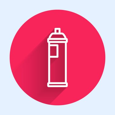 Beyaz çizgi boya kutusu ikonu uzun gölgeli izole edilmiş. Kırmızı daire düğmesi. Vektör.